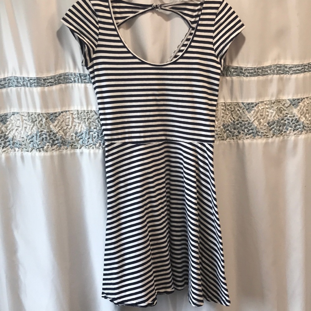 Navy Blue Striped Skater Dress